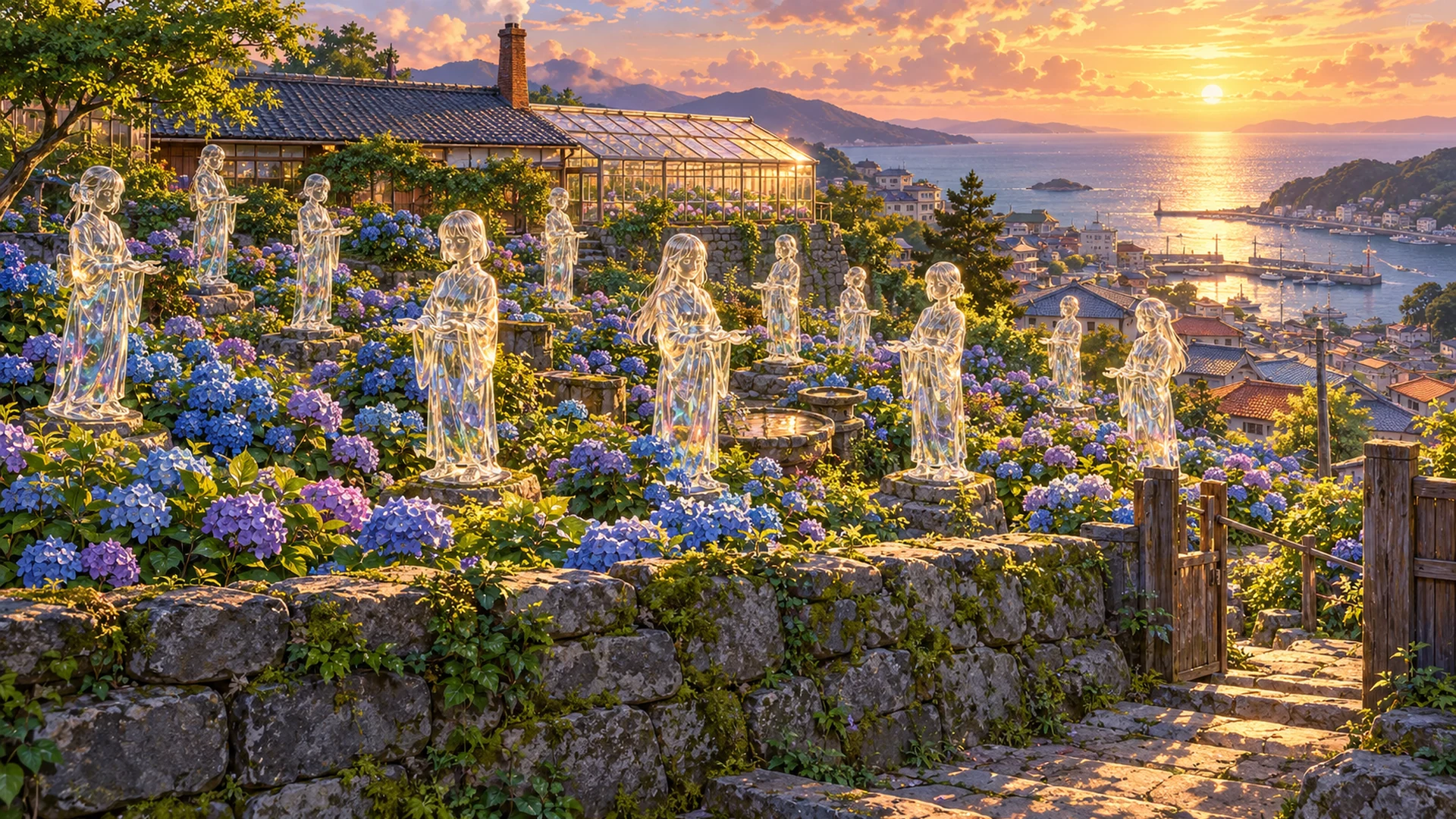 The statue garden overlooking the coastal town of Shiomi